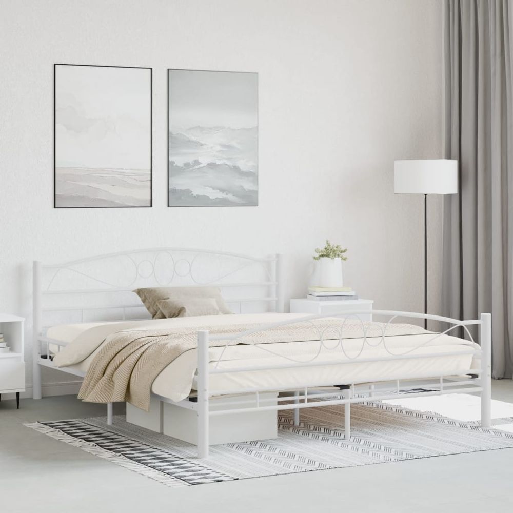 vidaXL Bed Frame White Metal 160x200 cm S069796136