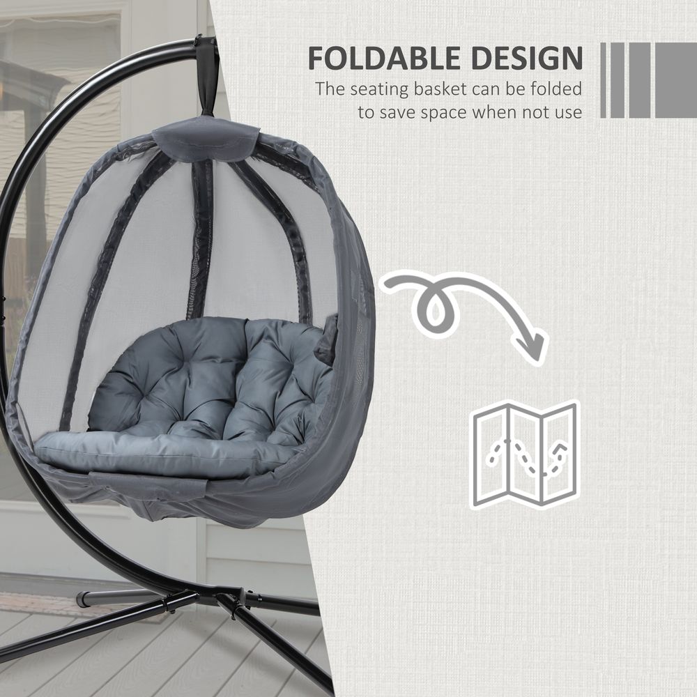 Folding Hanging Egg Chair w/ Cushion and Stand Grey S0671080256