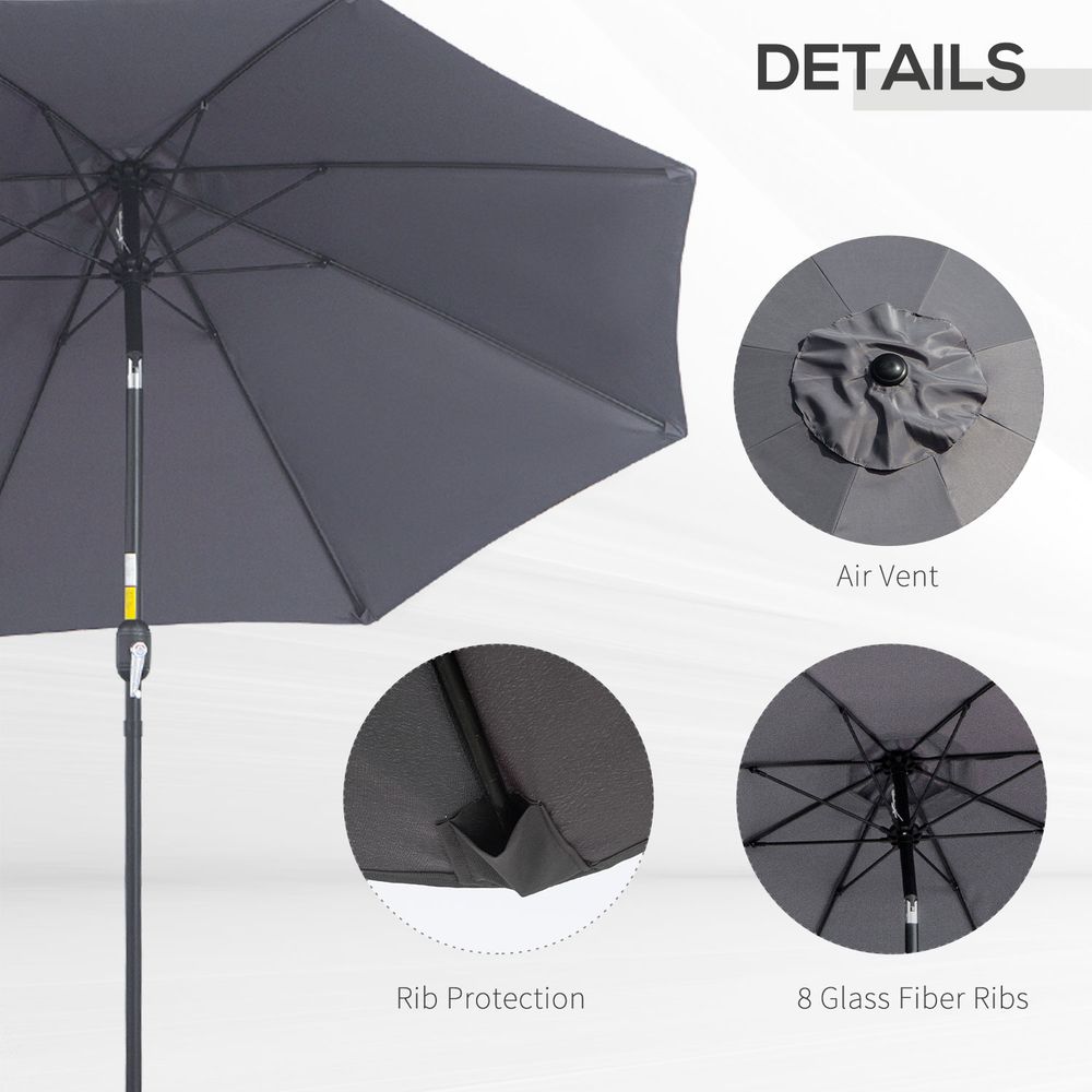 2.7M Patio Sun Umbrella Parasol Tilt Shade Aluminium Charcoal Grey S0671072264