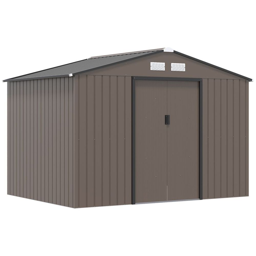 9 X 6FT Outdoor Storage Garden Shed Sliding Door Galvanised Metal Brown S0671210995