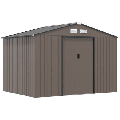 9 X 6FT Outdoor Storage Garden Shed Sliding Door Galvanised Metal Brown S0671210995