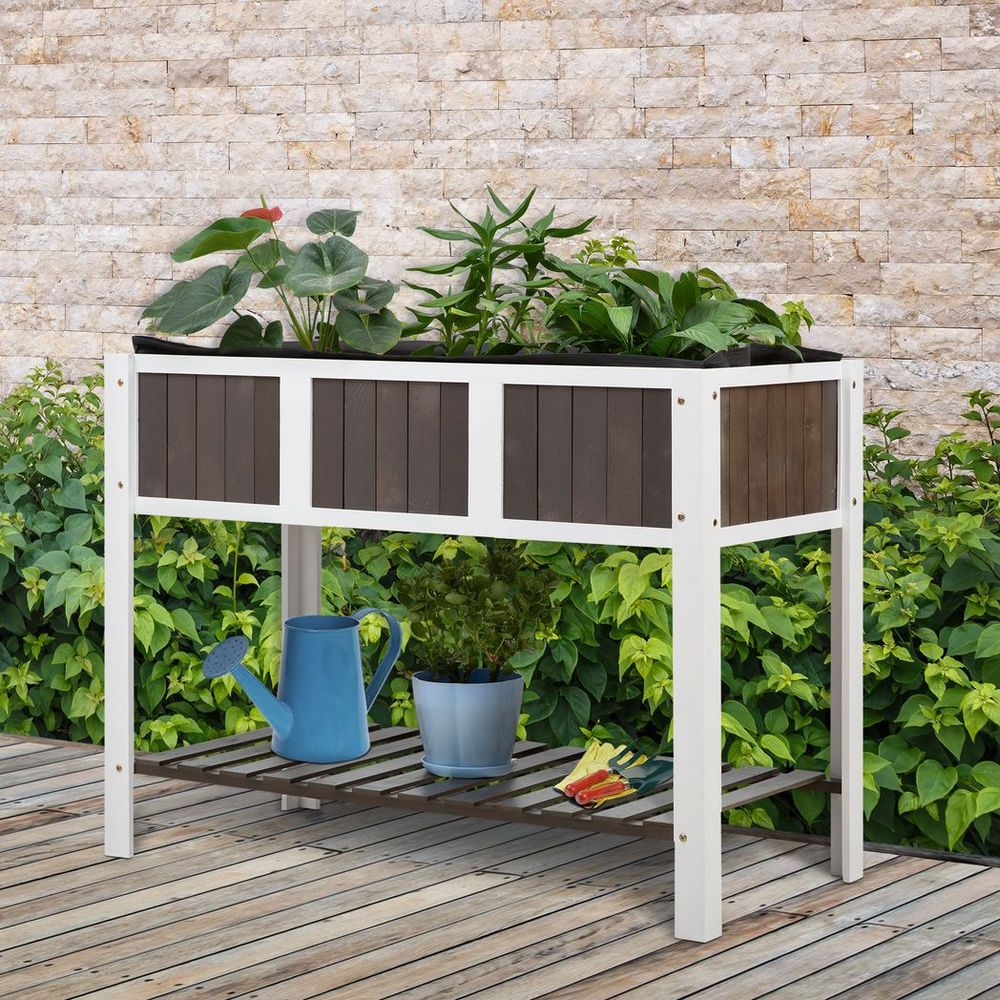 Wooden Planter Raised Elevated Garden Bed with Shelf Outdoor/Indoor S0671149244