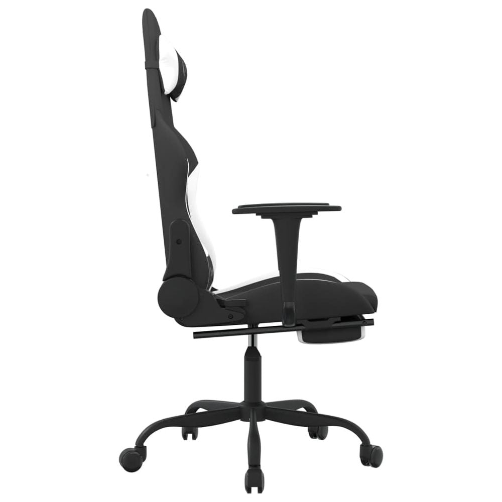 Swivel Gaming Chair with Footrest Black and White Fabric S0671093073