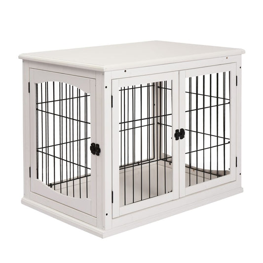 Wooden Dog Crate End Table Pet Puppy Cage w/Metal Wire for Small Dog White S0671071079