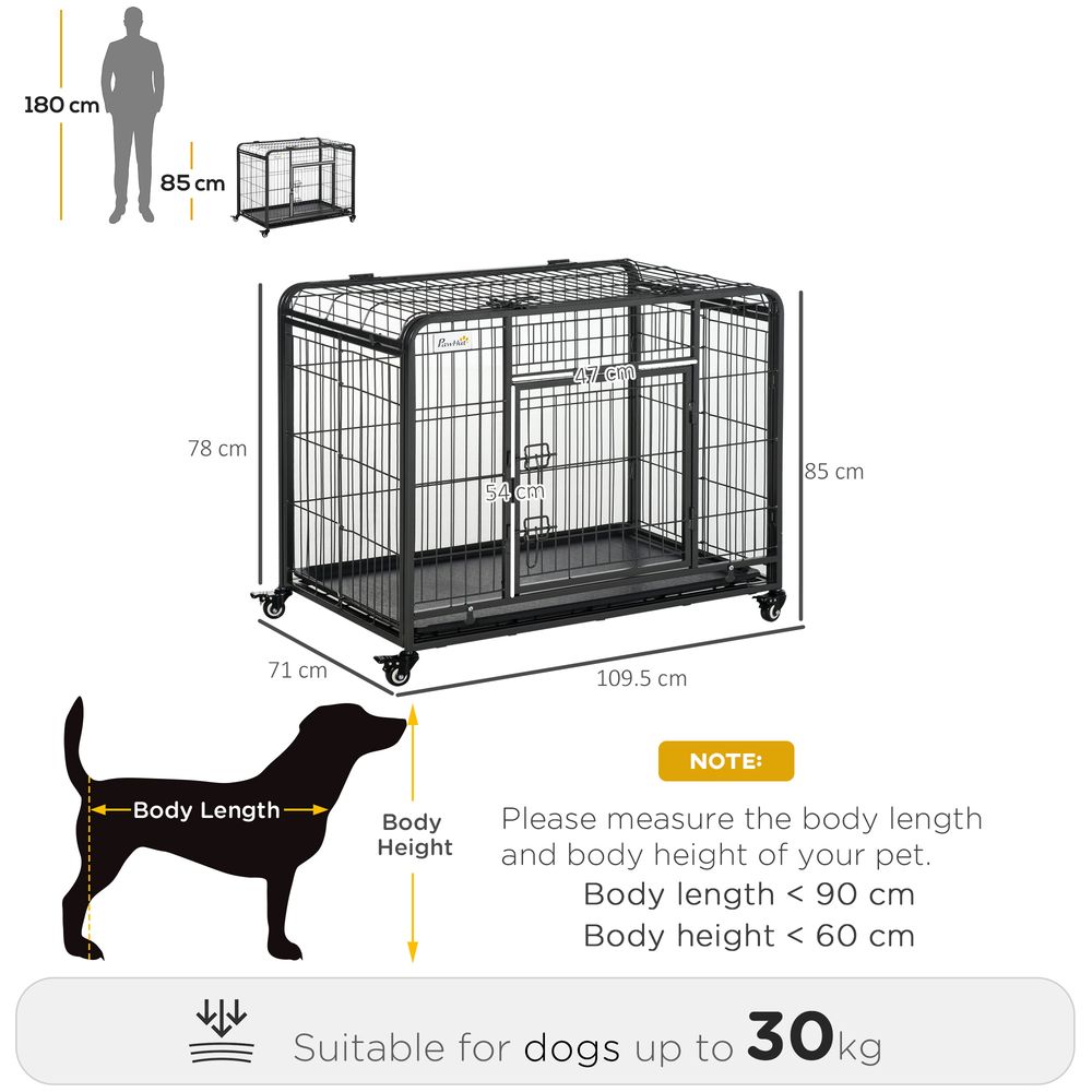 78x109cm Metal Dog Cage Kennel w/ Locking Door & Wheels Large Pets Pawhut S0671081089