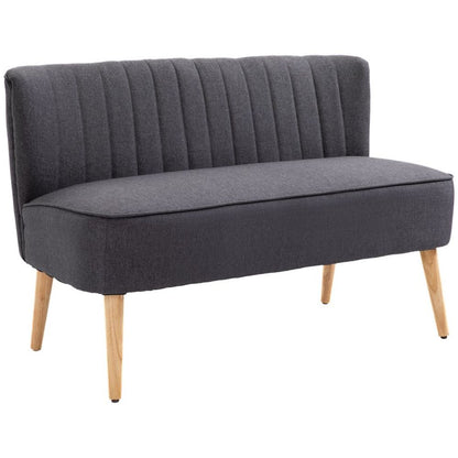 Modern Double Seat Sofa Loveseat Couch Padded Linen Wood Legs, Dark Grey S0671114583