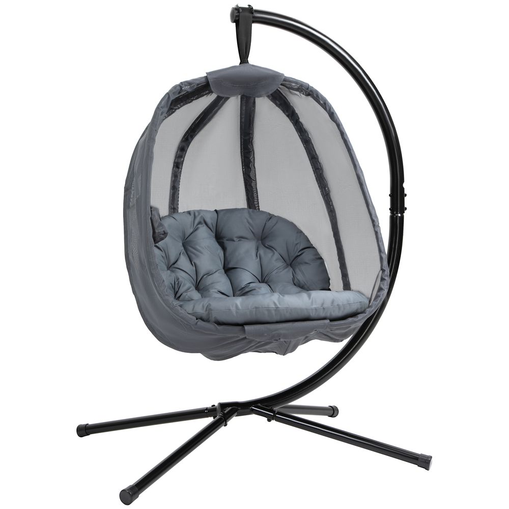 Folding Hanging Egg Chair w/ Cushion and Stand Grey S0671080256