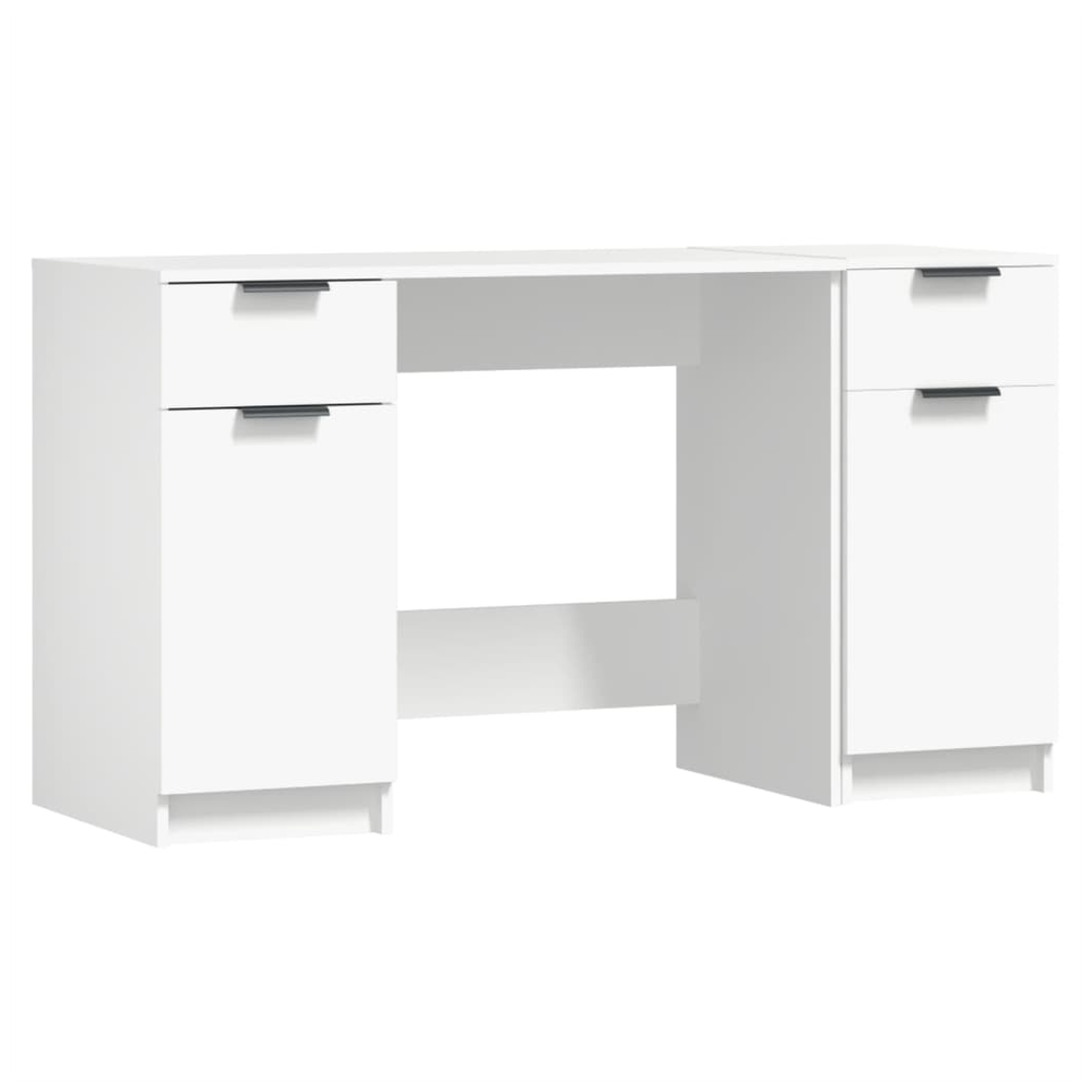 vidaXL Desk with Side Cabinet White Engineered Wood S0671070853