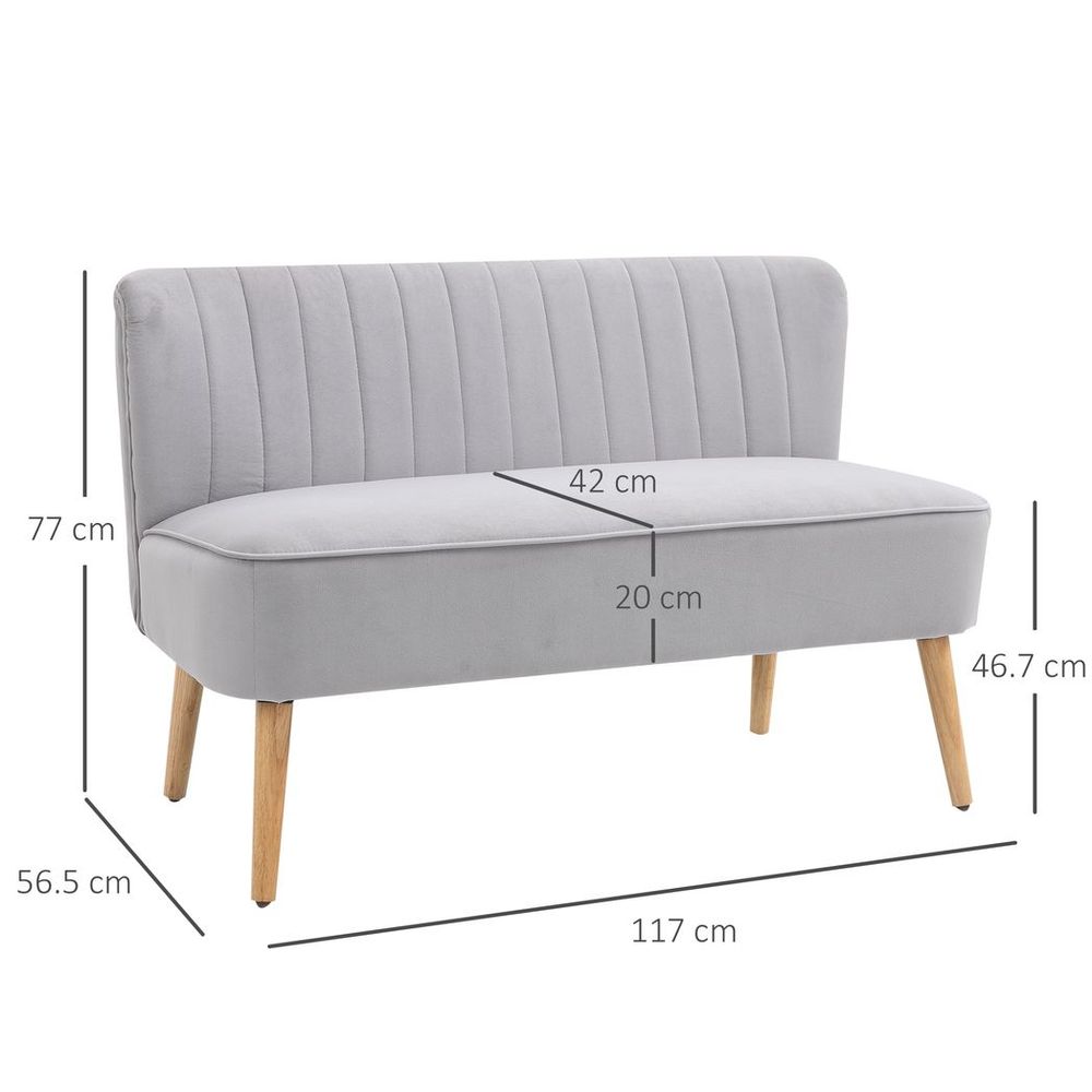 Modern Double Seat Sofa Compact Loveseat Couch Padded Velvet Wood Legs, Grey S0671114494