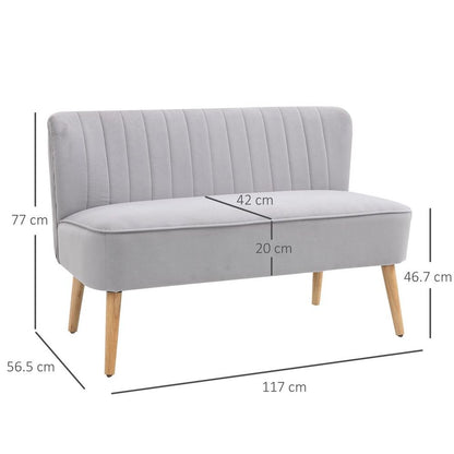 Modern Double Seat Sofa Compact Loveseat Couch Padded Velvet Wood Legs, Grey S0671114494