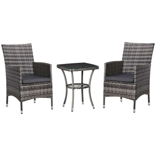 2 Seater GardenRattan Furniture Bistro Set Table Set Conservatory, Light Grey S0671072367