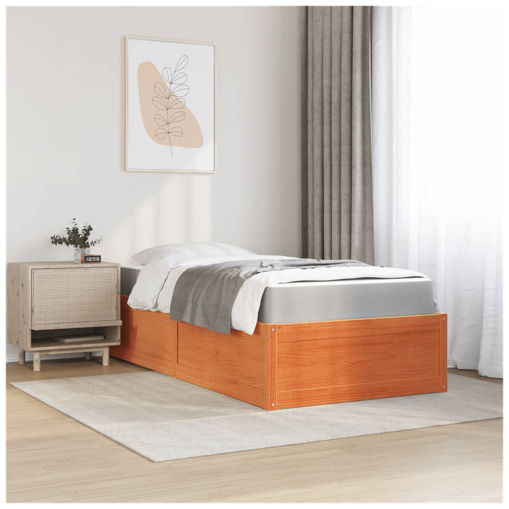 vidaXL Bed with Mattress Wax Brown 90x190 cm Single Solid Wood Pine S0671489367