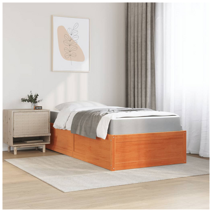 vidaXL Bed with Mattress Wax Brown 90x190 cm Single Solid Wood Pine S0671489367