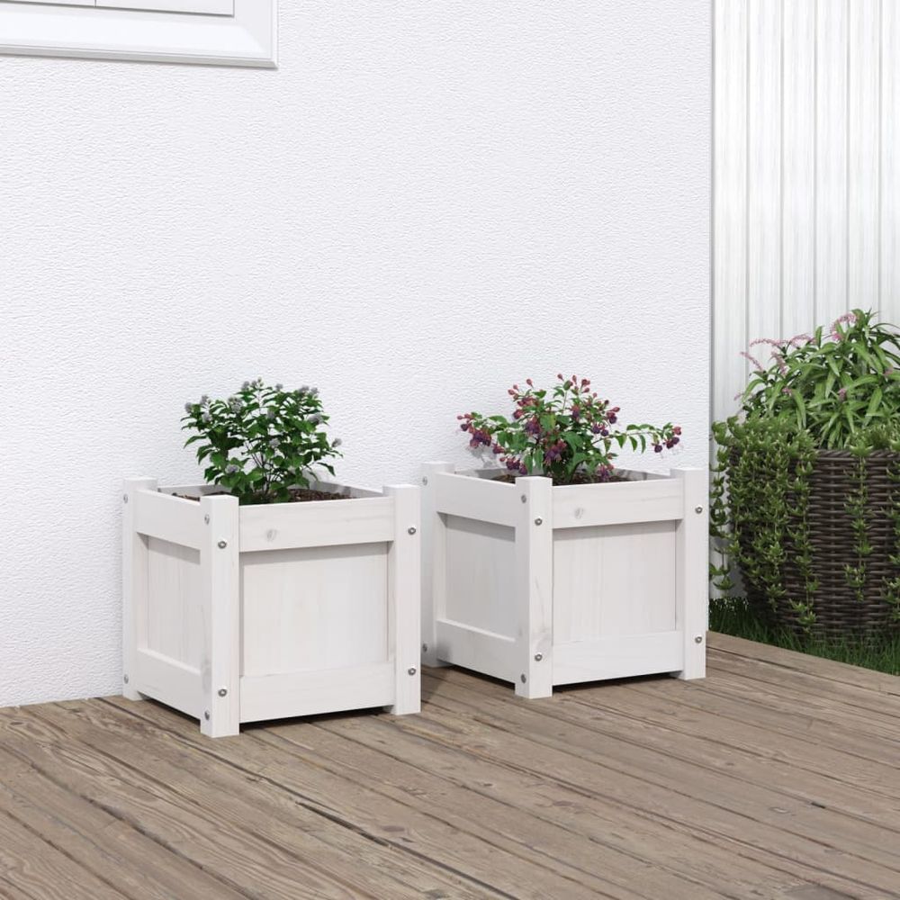 vidaXL Garden Planters 2 pcs White Solid Wood Pine S0671393056