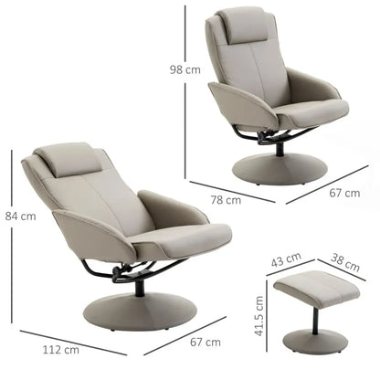 Adjustable Recliner Swivel Leather Armchair 360 Rotatable Stool W/ Footrest S0671097160