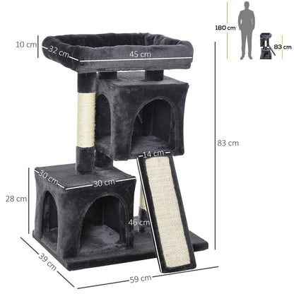 Cat Rest & Play Activity Tree w/ 2 House Perch Scratching Post Black Pawhut S0671081218