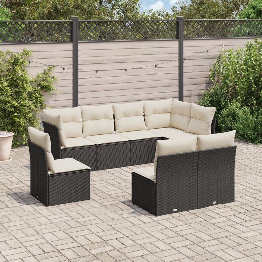 vidaXL 8 Piece Garden Sofa Set with Cushions Black Poly Rattan S0671428554