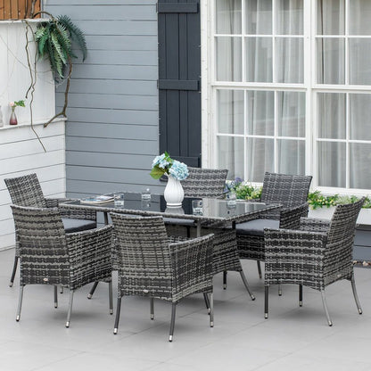 Rattan Garden Furniture Dining Set 6-seater Patio Rectangular Table Cube Chairs V067942083