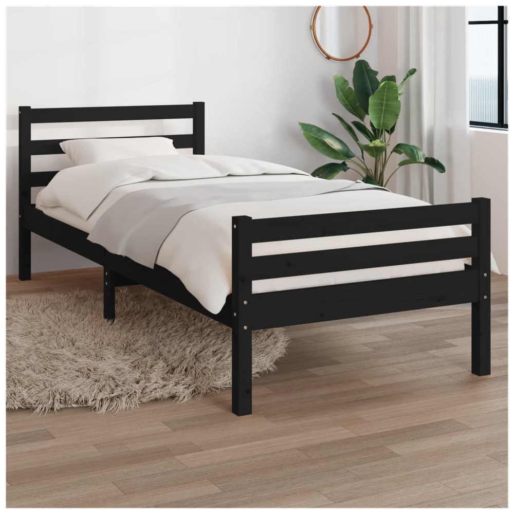 vidaXL Bed Frame Black Solid Wood 75x190 cm Small Single V0671036887