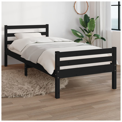 vidaXL Bed Frame Black Solid Wood 75x190 cm Small Single V0671036887