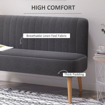 Modern Double Seat Sofa Loveseat Couch Padded Linen Wood Legs, Dark Grey S0671114583