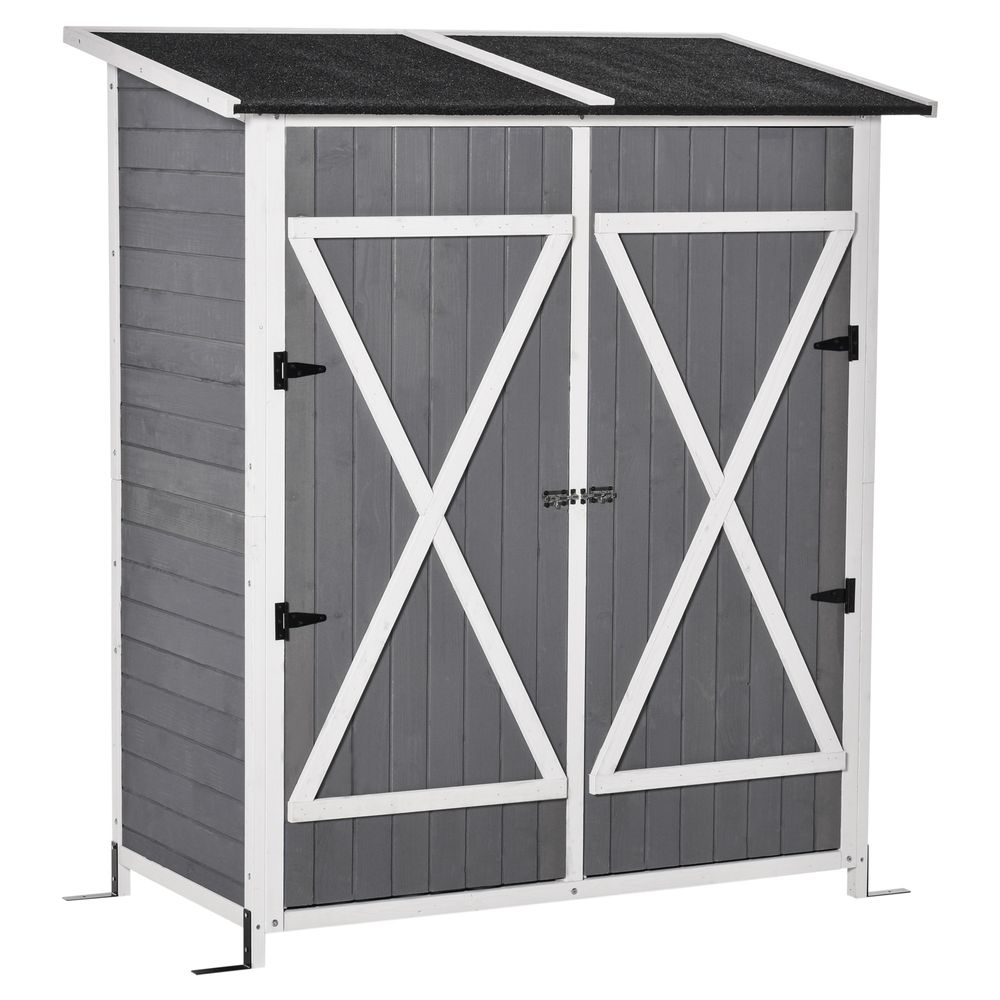 Garden Wood Storage Shed Storage Table, Asphalt Roof Storage Tool Organizer V067942001