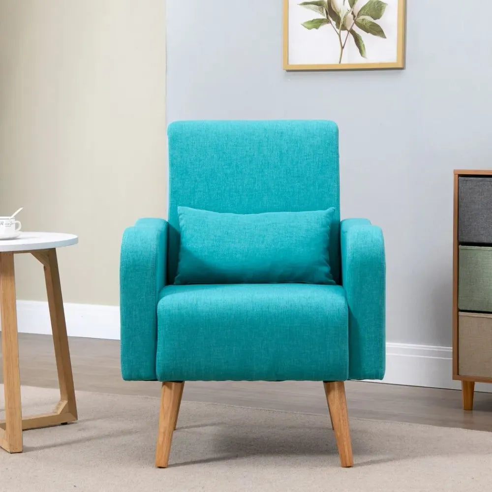 Nordic Armchair Linen-Touch Sofa Chair with Cushioned Pillow & Wood Legs Teal S0671097098