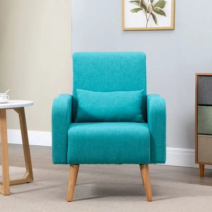 Nordic Armchair Linen-Touch Sofa Chair with Cushioned Pillow & Wood Legs Teal S0671097098