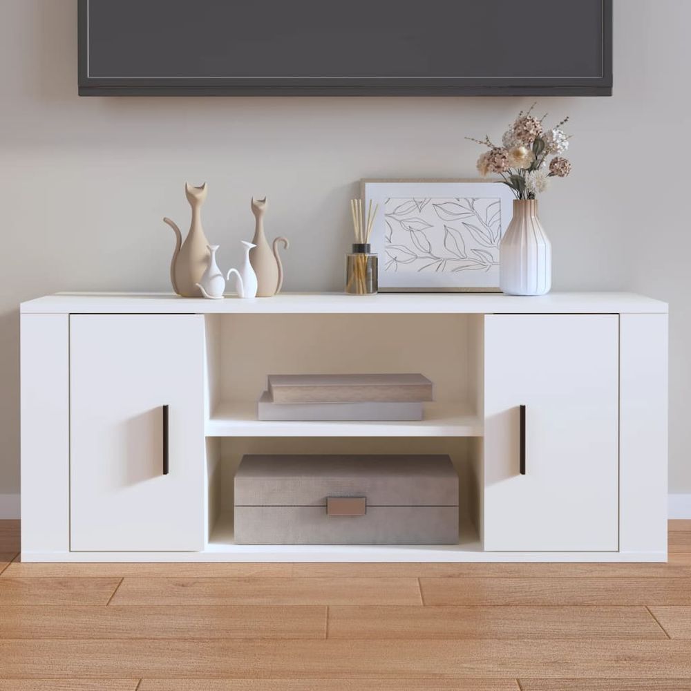 vidaXL TV Cabinet White 100x35x40 cm Engineered Wood V0671394620