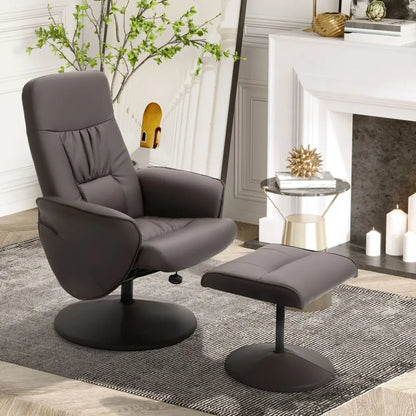 2 Pcs Reclining Armchair Ottoman 360 Swivel Home Furniture PU Leather Brown S0671097318