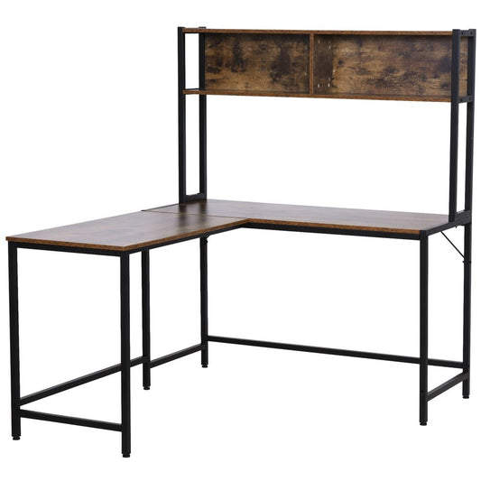 149x140x125cm Industrial L-Shaped Desk w Shelf - Brown & Black S0671071322