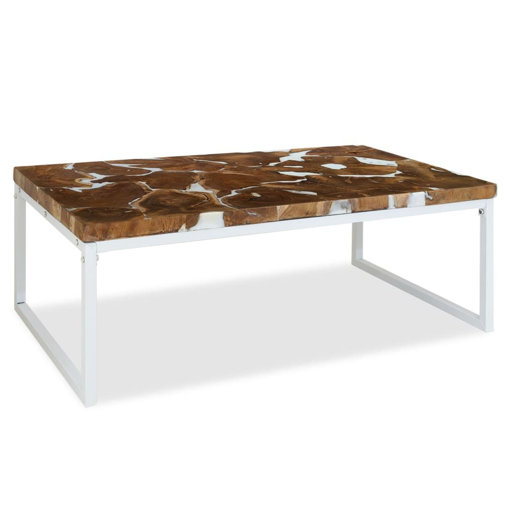 vidaXL Coffee Table Teak Resin 110x60x40 cm White and Brown V069817681