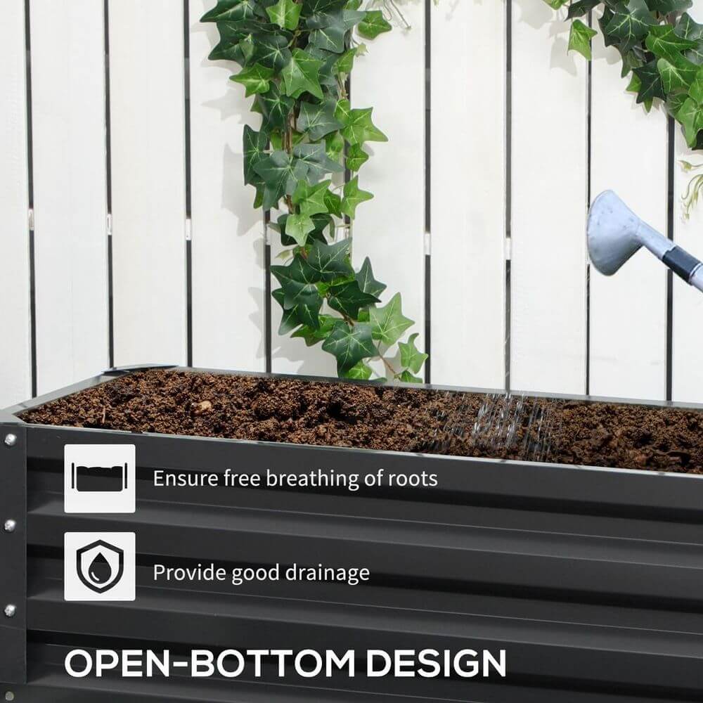 Outsunny 2 Tier Galvanised Raised Garden Bed Planter Box Open Bottom Dark Grey S0671391666