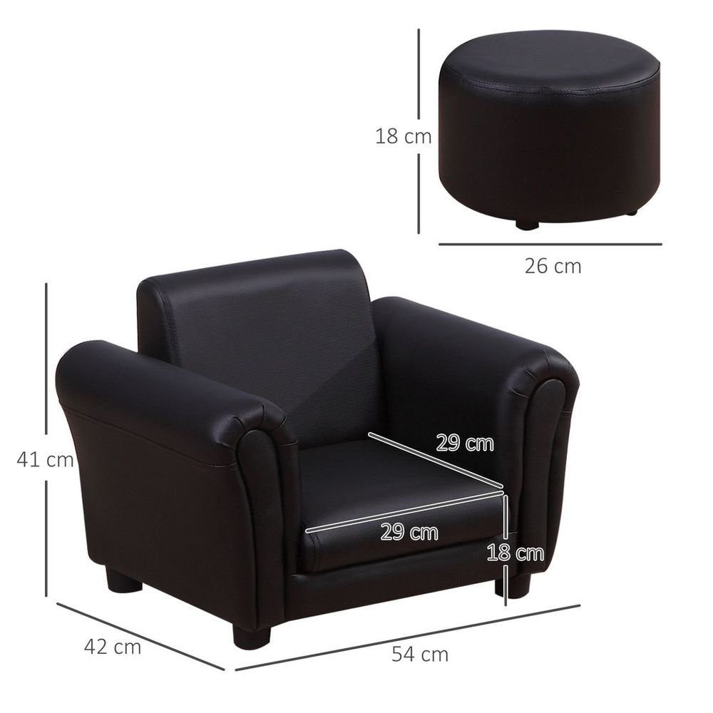 HOMCOM Kids Sofa Chair Set Armchair Seating Seat Bedroom Playroom Stool Black S0671379680