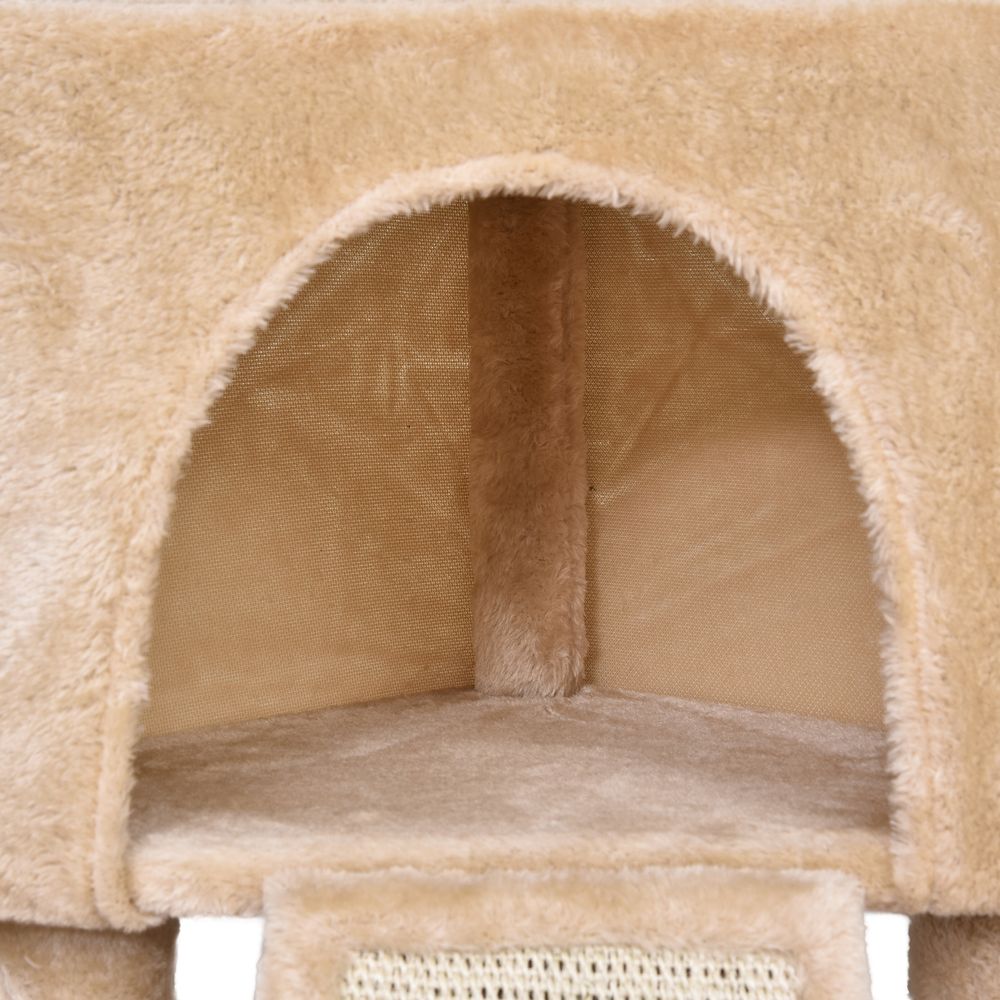 3-Level Cat Tree Sisal Scratching Posts Perch Condo and Ladder, Beige Pawhut S0671081204