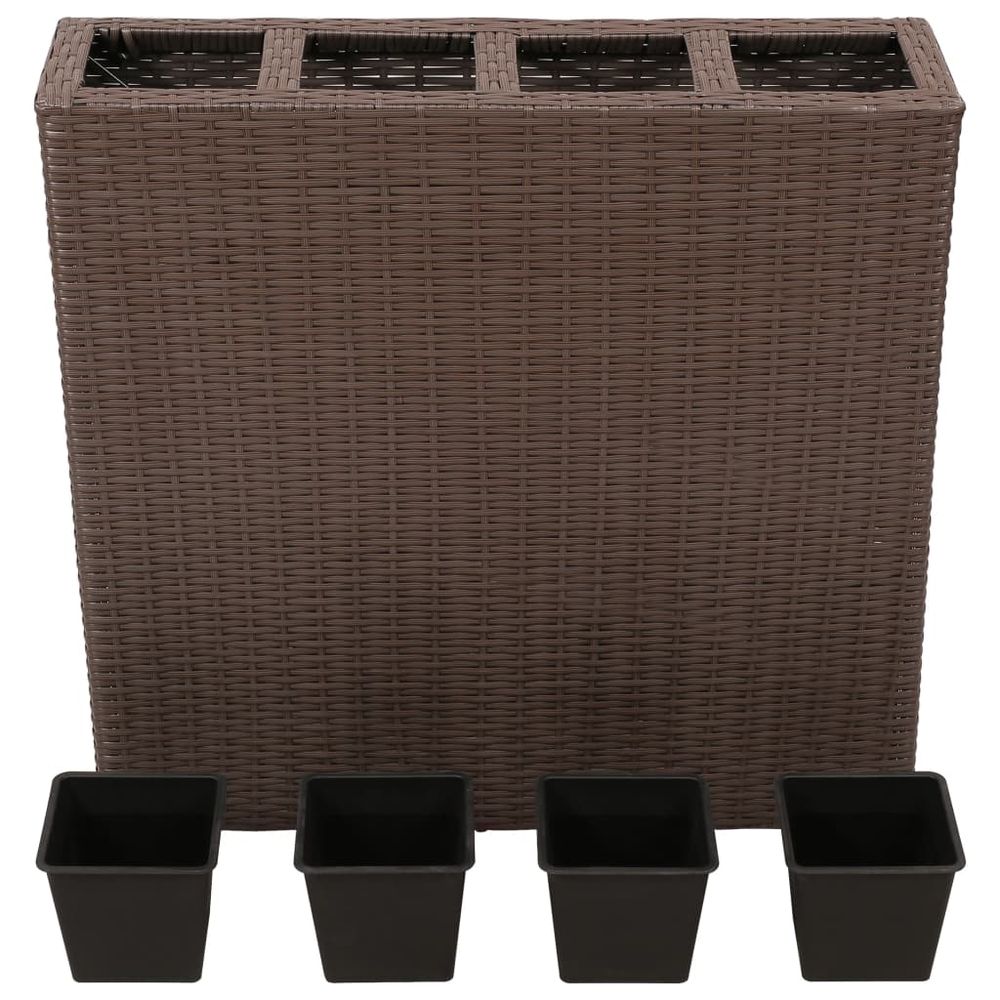 Garden Raised Bed with 4 Pots 2 pcs Poly Rattan Brown(2x41085) V069819802