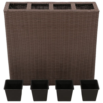 Garden Raised Bed with 4 Pots 2 pcs Poly Rattan Brown(2x41085) V069819802