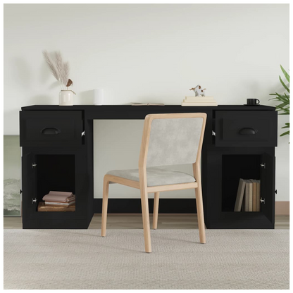 vidaXL Desk with Cabinet Black Engineered Wood V0671198236