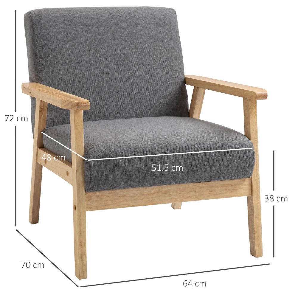 Linen Upholstered Pine Wood Accent Armchair Grey/Oak S0671071472