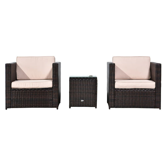 Outsunny 2 Seater Rattan Sofa Furniture Set W/Cushions, Steel Frame-Brown S0671072397