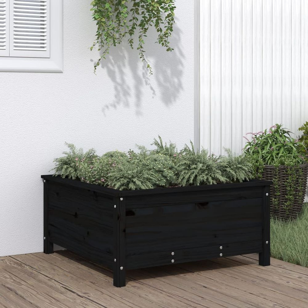 vidaXL Garden Planter Black 82.5x82.5x39 cm Solid Wood Pine S0671357932