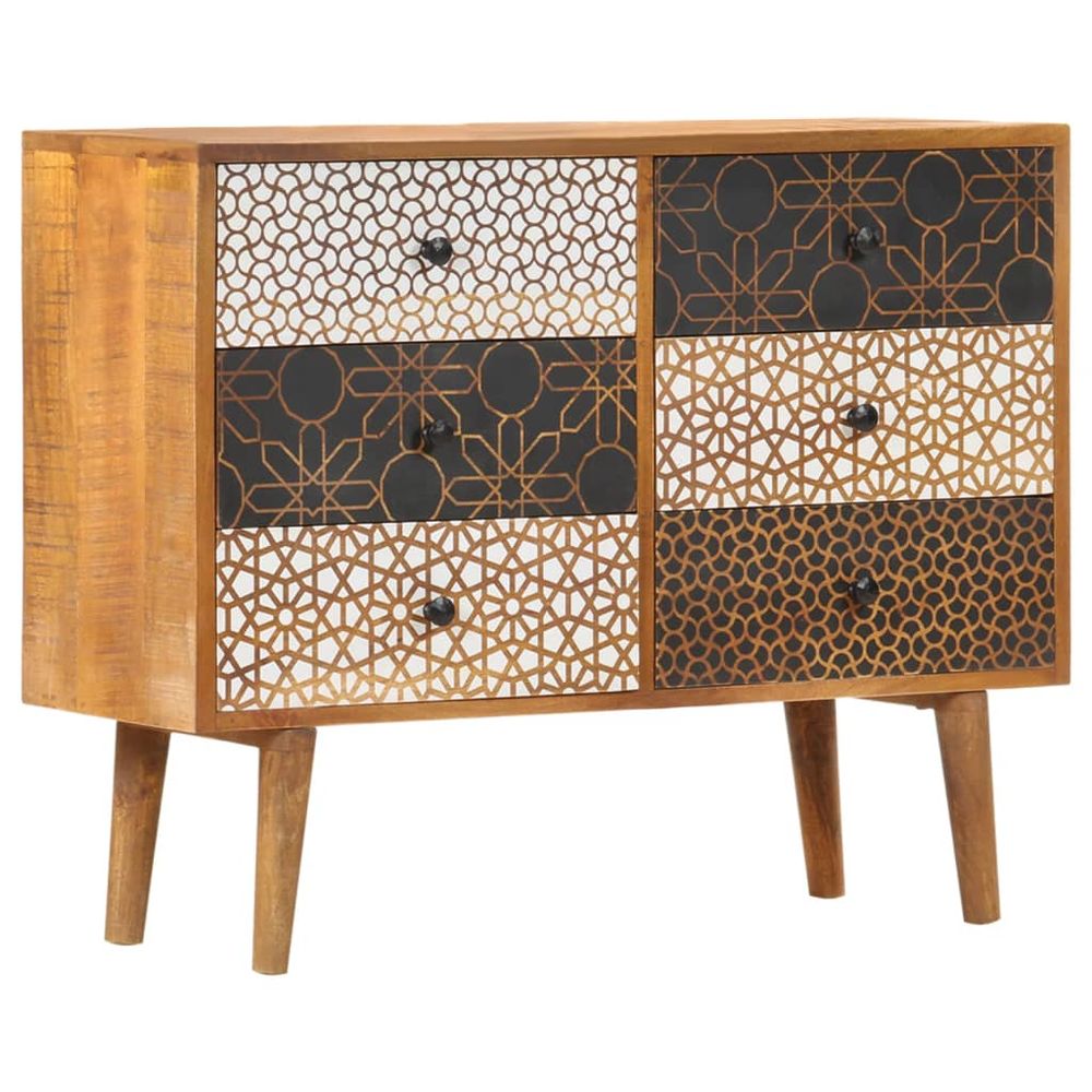 Sideboard with Printed Pattern 90x30x70 cm Solid Mango Wood V0671206266