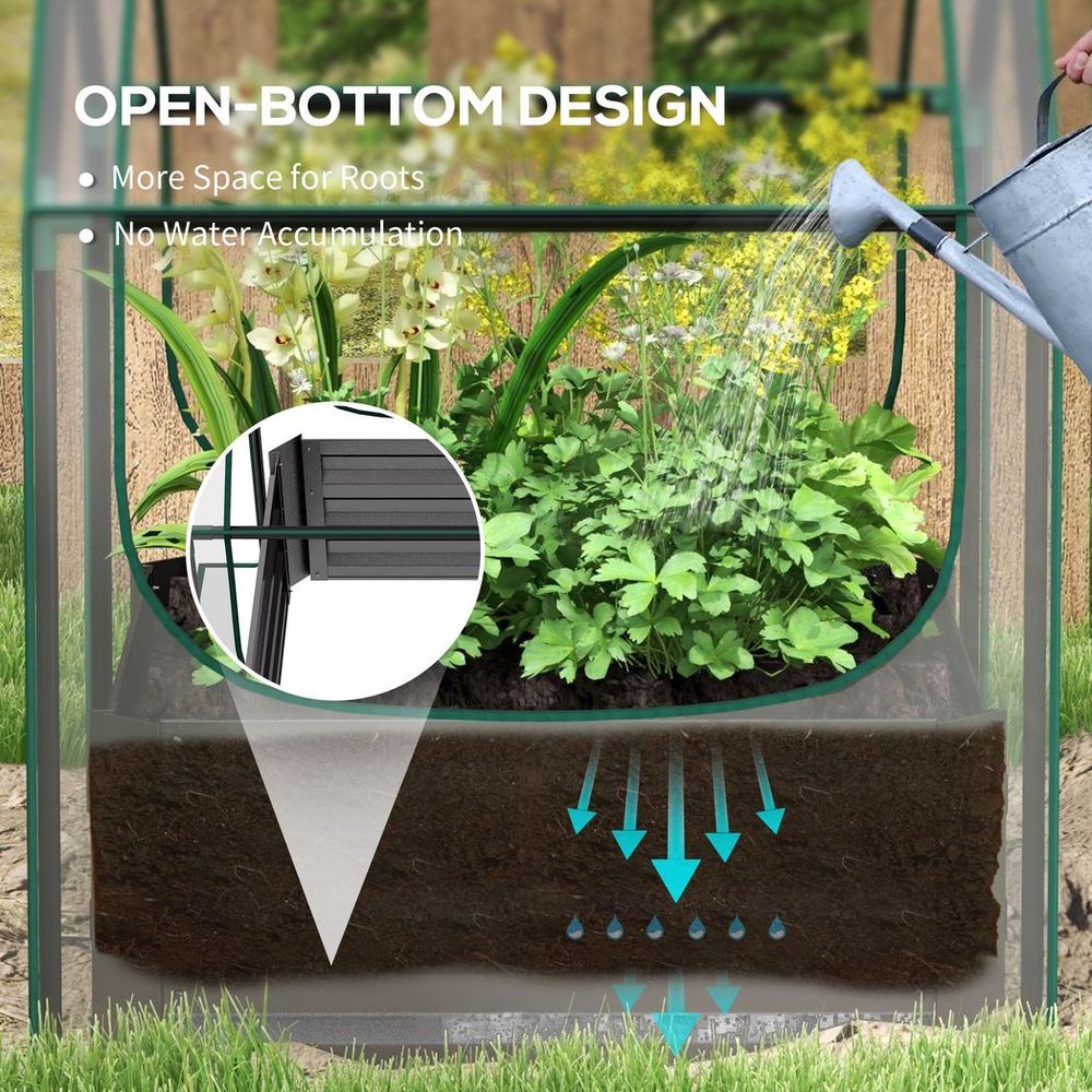 Outsunny Raised Garden Bed Planter Box with Greenhouse, Clear and Dark Grey S0671383500