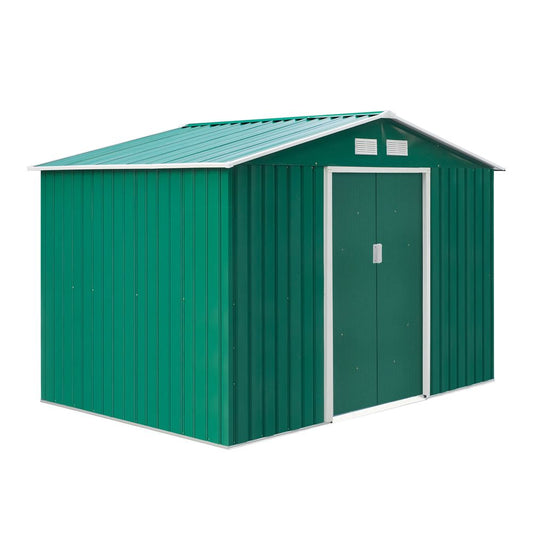 Metal 9x6 ft Garden Shed Storage Door Roof Building Container-Green S0671071890