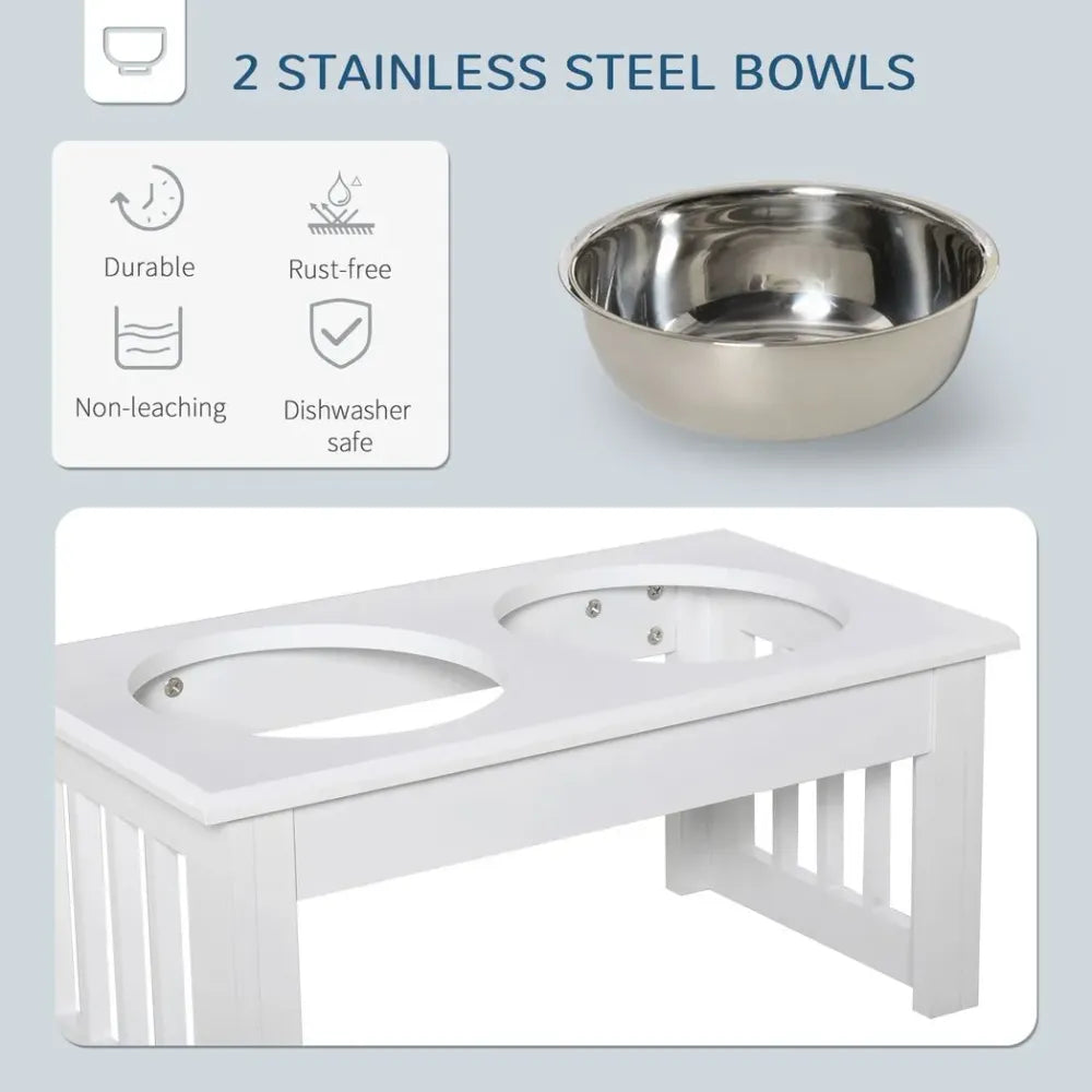 Pet Feeder Raised Elevated Stainless Steel Bowls Stand Food Water White Samll S0671097264