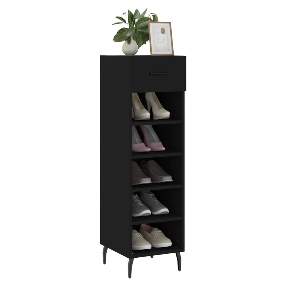 vidaXL Shoe Cabinet Black 30x35x105 cm Engineered Wood S0671260528