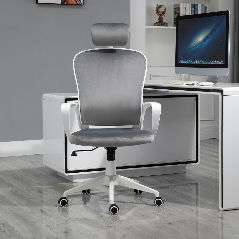 High-Back Office Chair Home Rocking w/ Wheel, Up-Down Headrest, Grey Vinsetto S0671080616