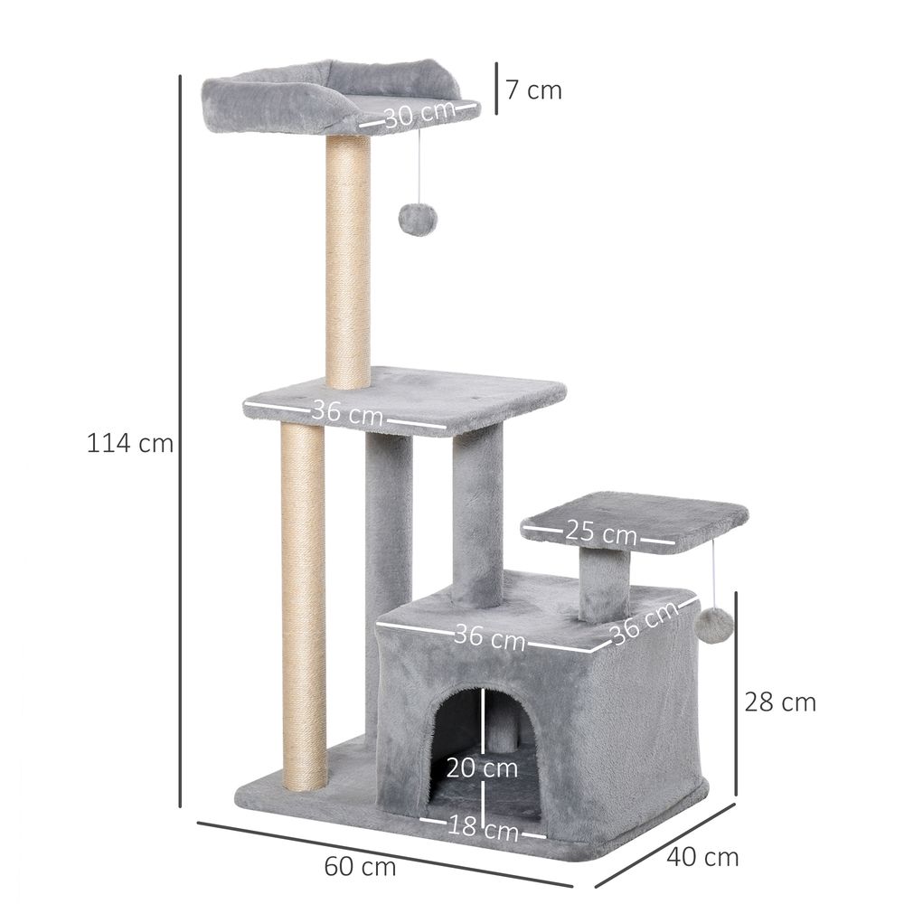 Cat Tree Tower w/ Scratching Posts Sisal Hanging Ball Condo 60 x 40 x 114cm S0671071103