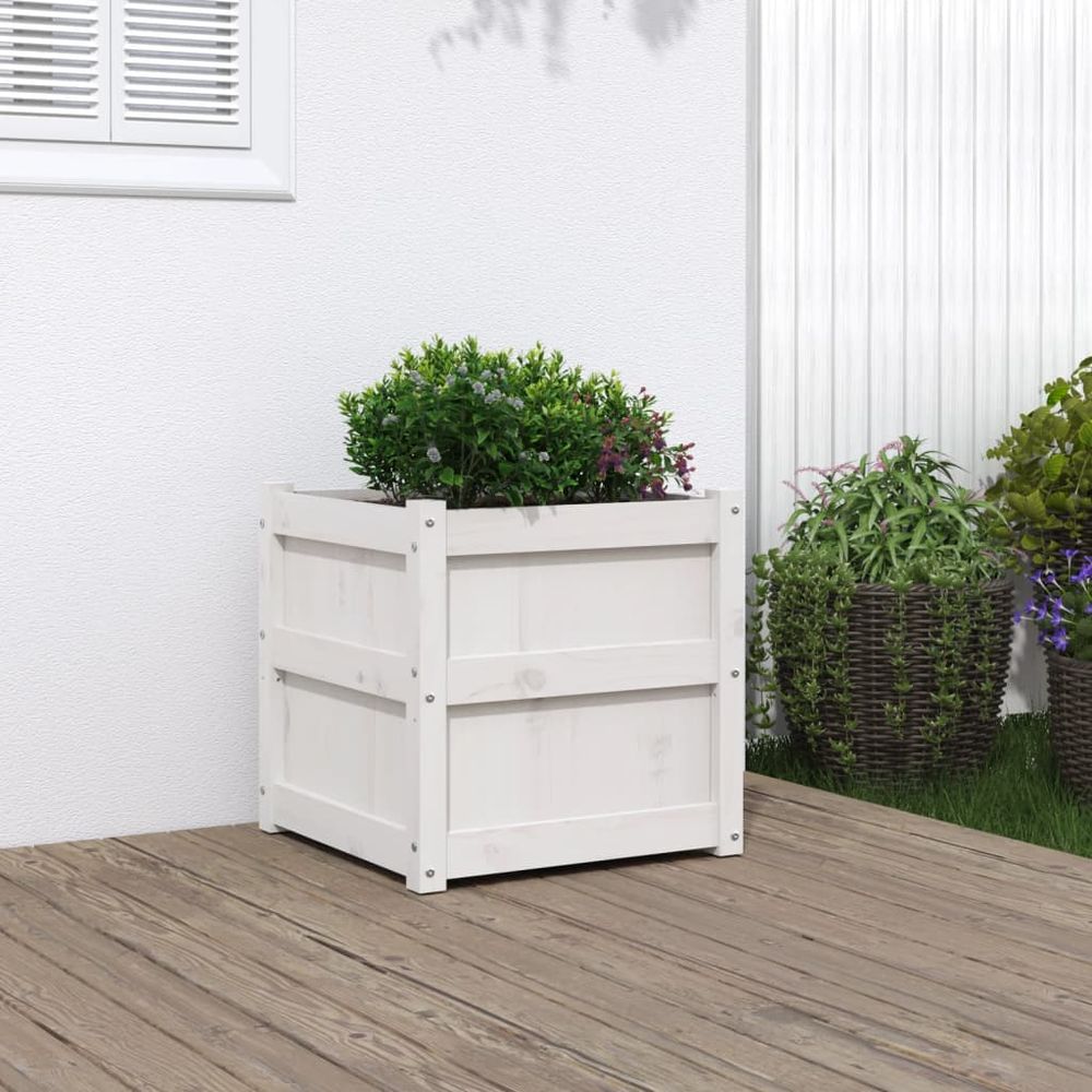 vidaXL Garden Planter White 50x50x50 cm Solid Wood Pine S0671392963