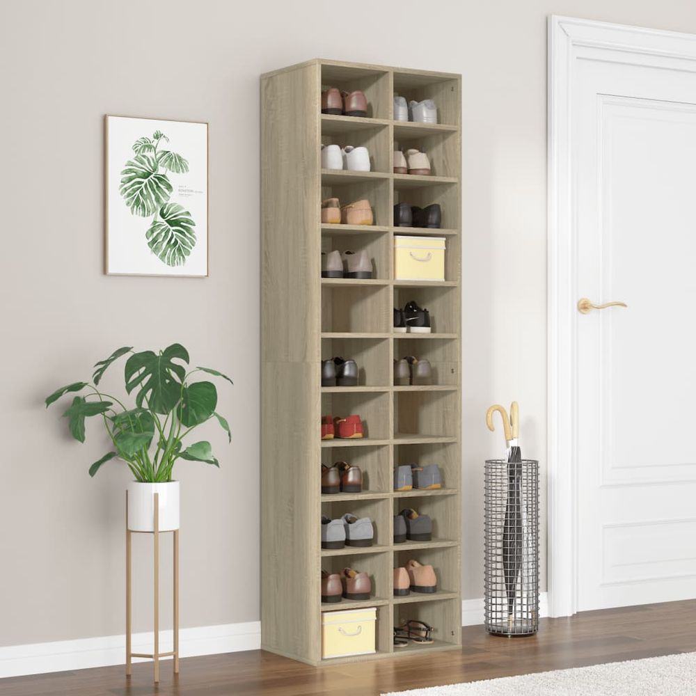 vidaXL Shoe Cabinet Sonoma Oak 54x34x183 cm Engineered Wood V0671199998